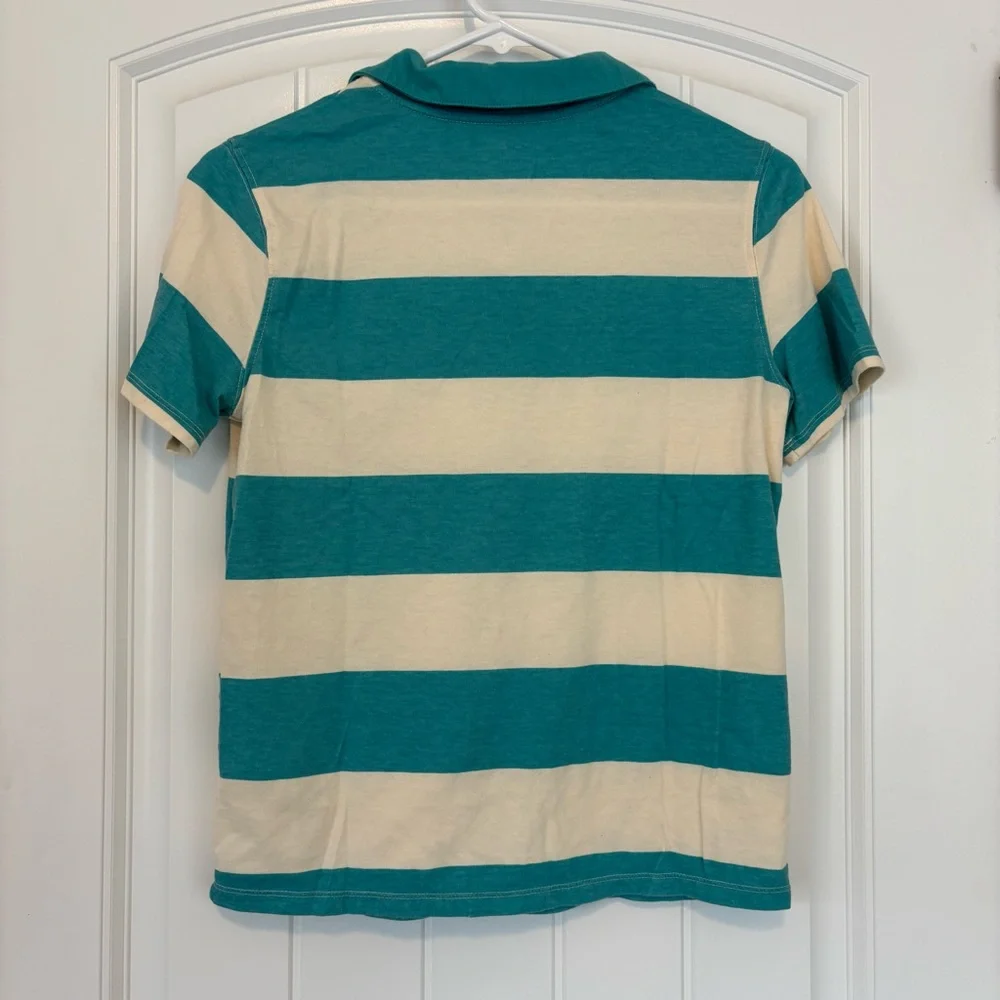 Cat & Jack Teal and Cream Striped Kids Polo Shirt Size Large 10/12
